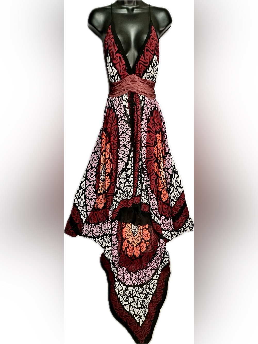 Y2K Nicole Miller Silk Hi Low Handkerchief Dress Boho Eclectic Maximalist NWT 6